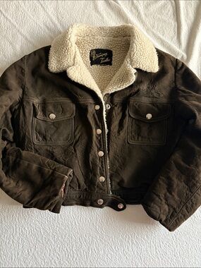 Vintage boys Suede Winnipeg Leathers Sherpa-Lined Jacket in Dark Brown